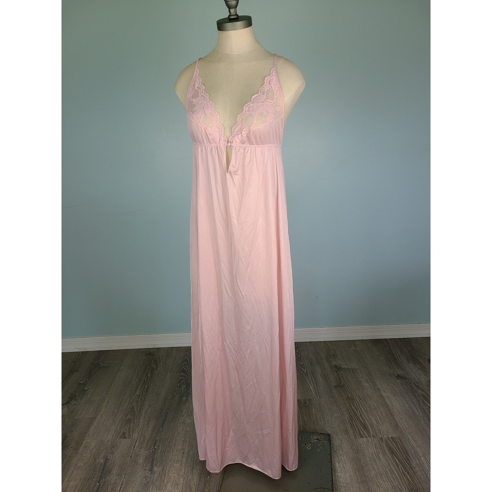 VTG Flair M Babydoll Maxi Slip Dress Pink Lacy Coquette Y2K Retro 60s Union Tag